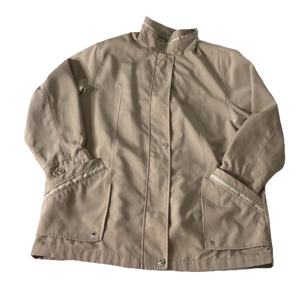 Braetan Women’s 1X Beige Jacket Lightweight Zip Snap Coat Utility Pockets Lined